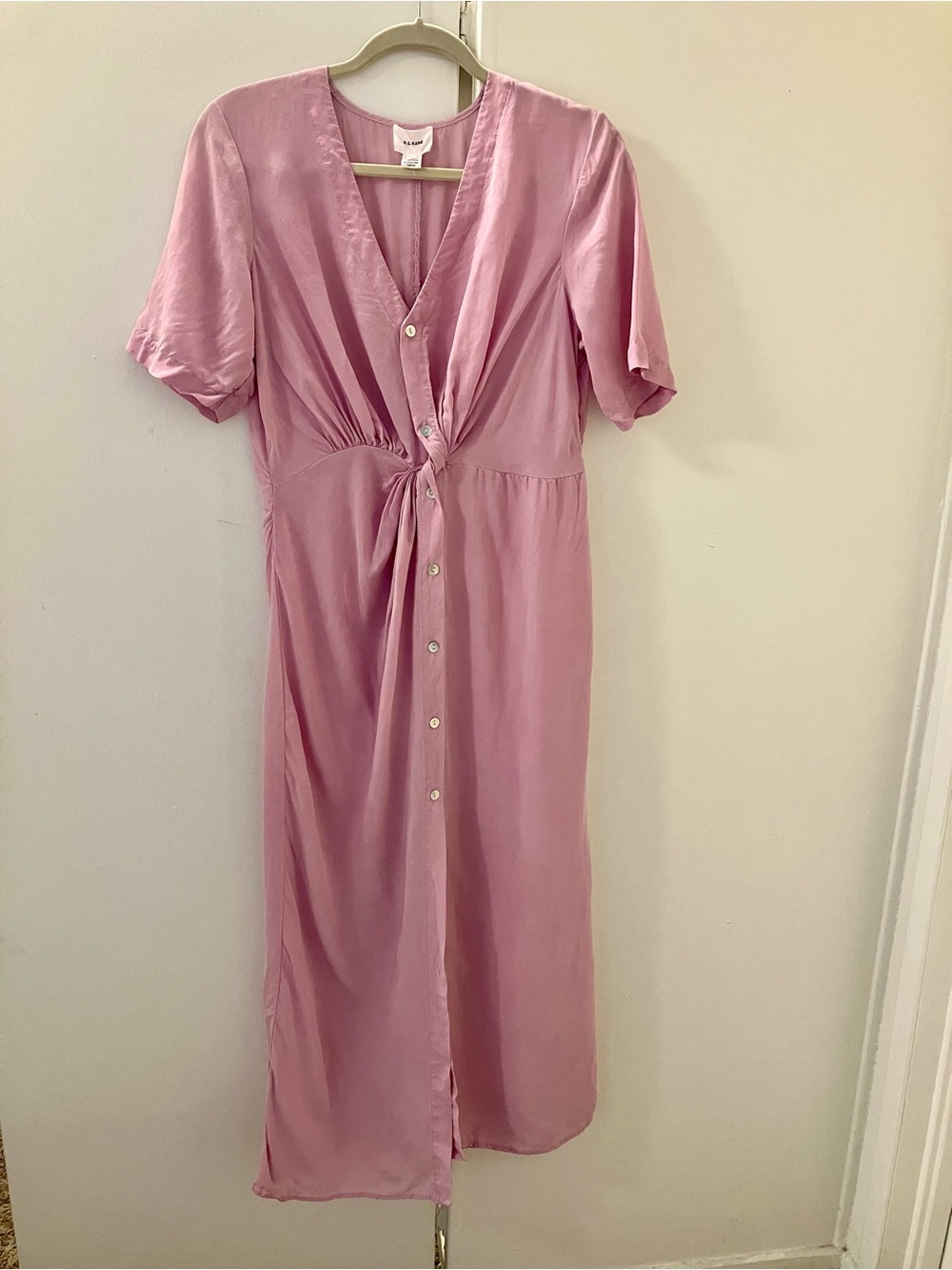 R.G. Kane Womens Pink Cupro Twisted Waist Short Sleeve Long Dress Sz L